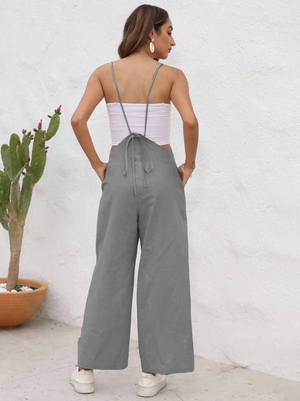 New solid color casual suspender trousers - Bottoms